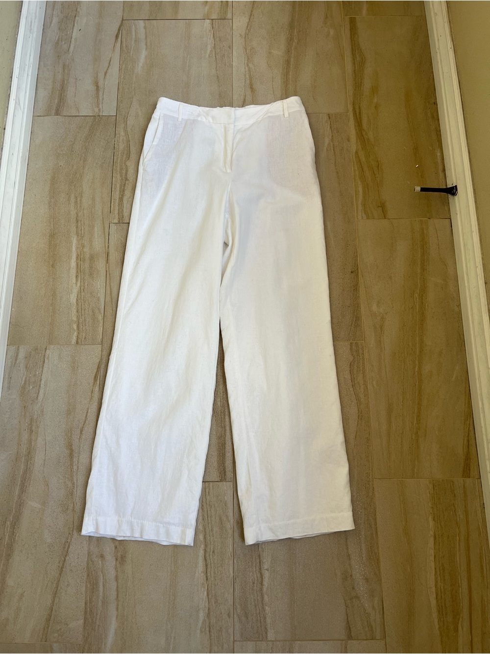 Linen Mix Crisp White Wide-Leg Pants
